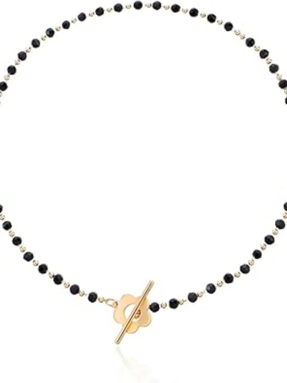 14K Gold Flower Choker Necklace Black Beaded Goth Boho Statement